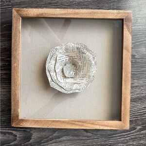 Framed Linen Shadow Box with Paper Flower Accent